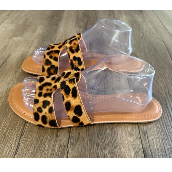 J. Crew Shoes - J.Crew Womens Leopard Print Calf Hair Slide Sandals Brown Tan Size 11 H-Strap
